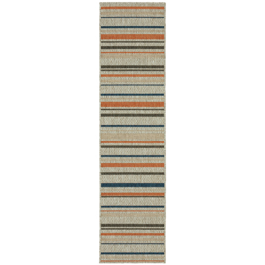 Latitude Grey Teal Transitional Geometric Indoor/Outdoor Rug