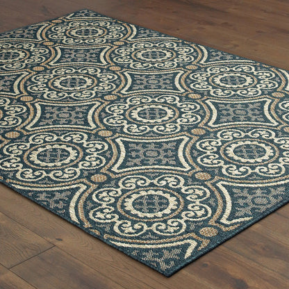 Latitude Teal Grey Casual Geometric Indoor/Outdoor Rug