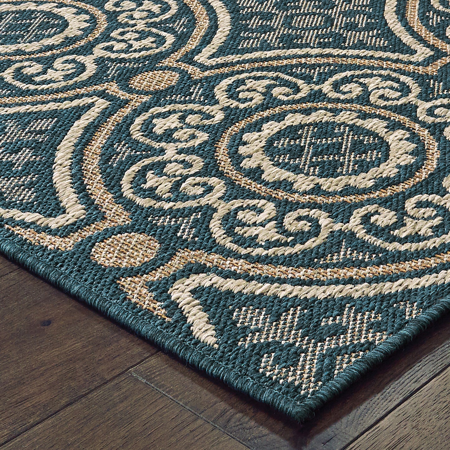 Latitude Teal Grey Casual Geometric Indoor/Outdoor Rug