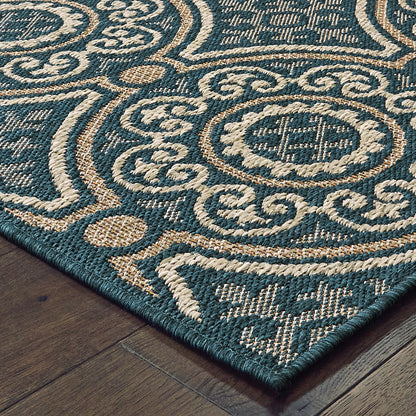 Latitude Teal Grey Casual Geometric Indoor/Outdoor Rug