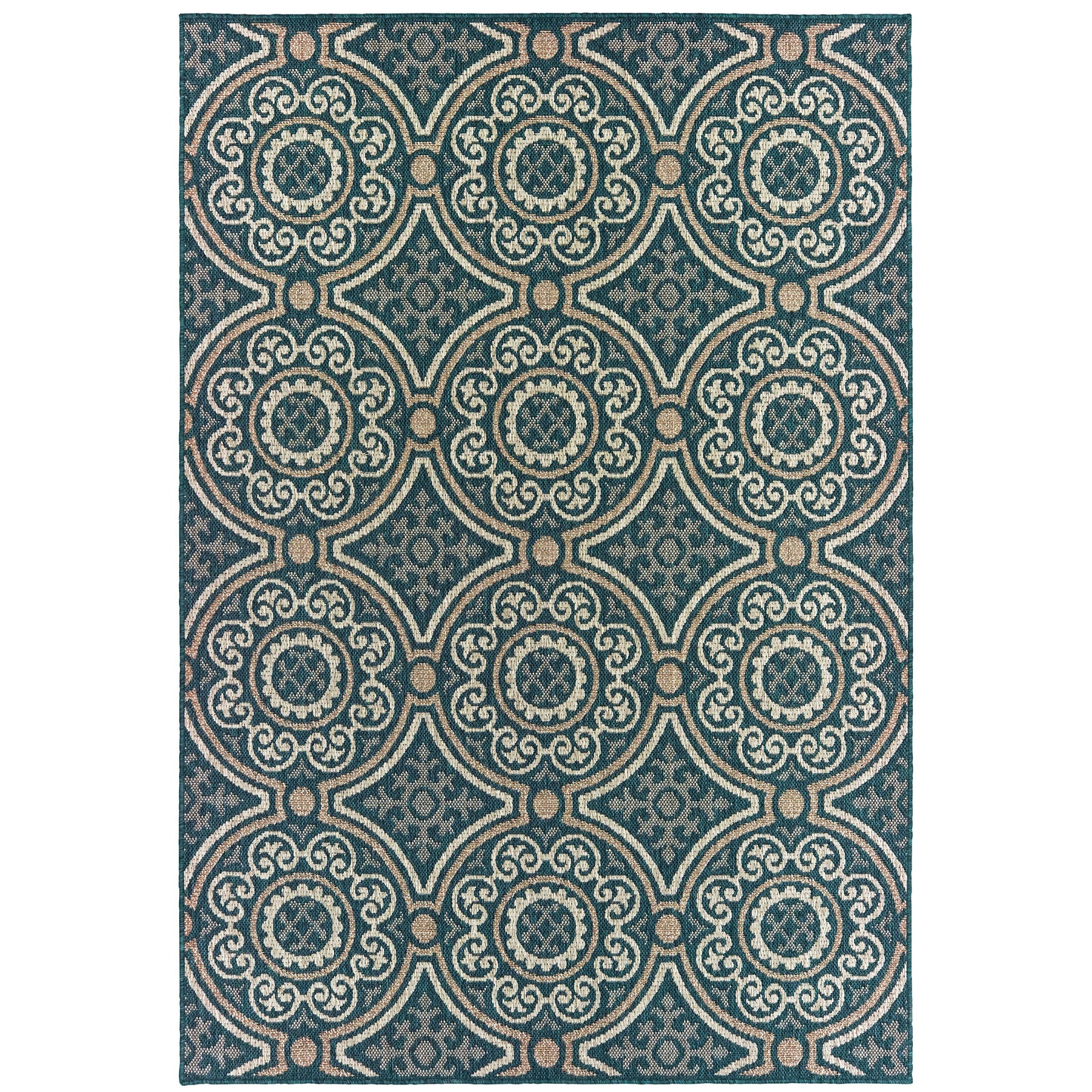 Latitude Teal Grey Casual Geometric Indoor/Outdoor Rug