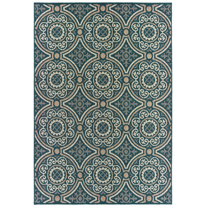 Latitude Teal Grey Casual Geometric Indoor/Outdoor Rug