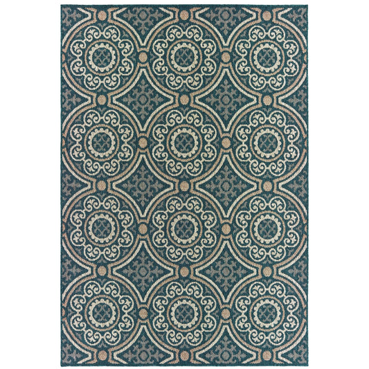 Latitude Teal Grey Casual Geometric Indoor/Outdoor Rug