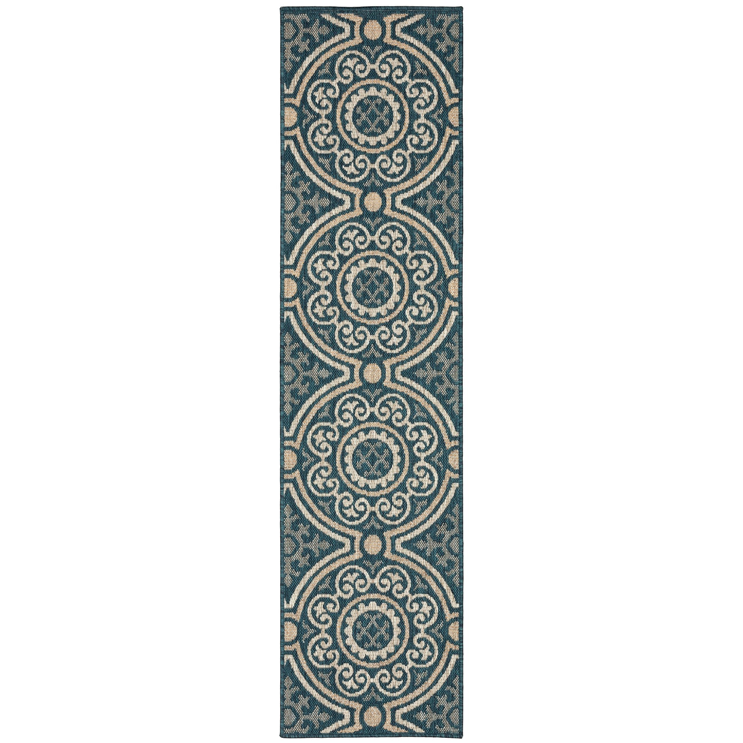 Latitude Teal Grey Casual Geometric Indoor/Outdoor Rug