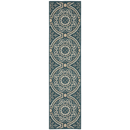 Latitude Teal Grey Casual Geometric Indoor/Outdoor Rug