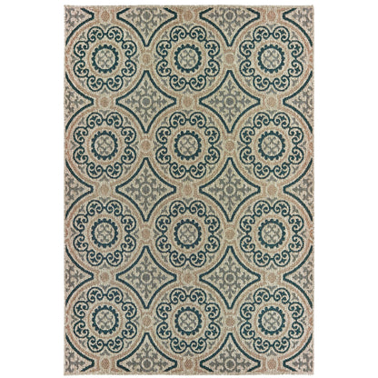 Latitude Grey Teal Casual Geometric Indoor/Outdoor Rug