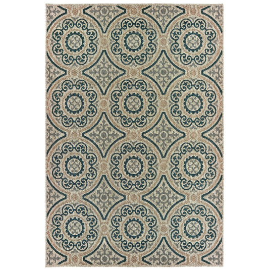 Latitude Grey Teal Casual Geometric Indoor/Outdoor Rug