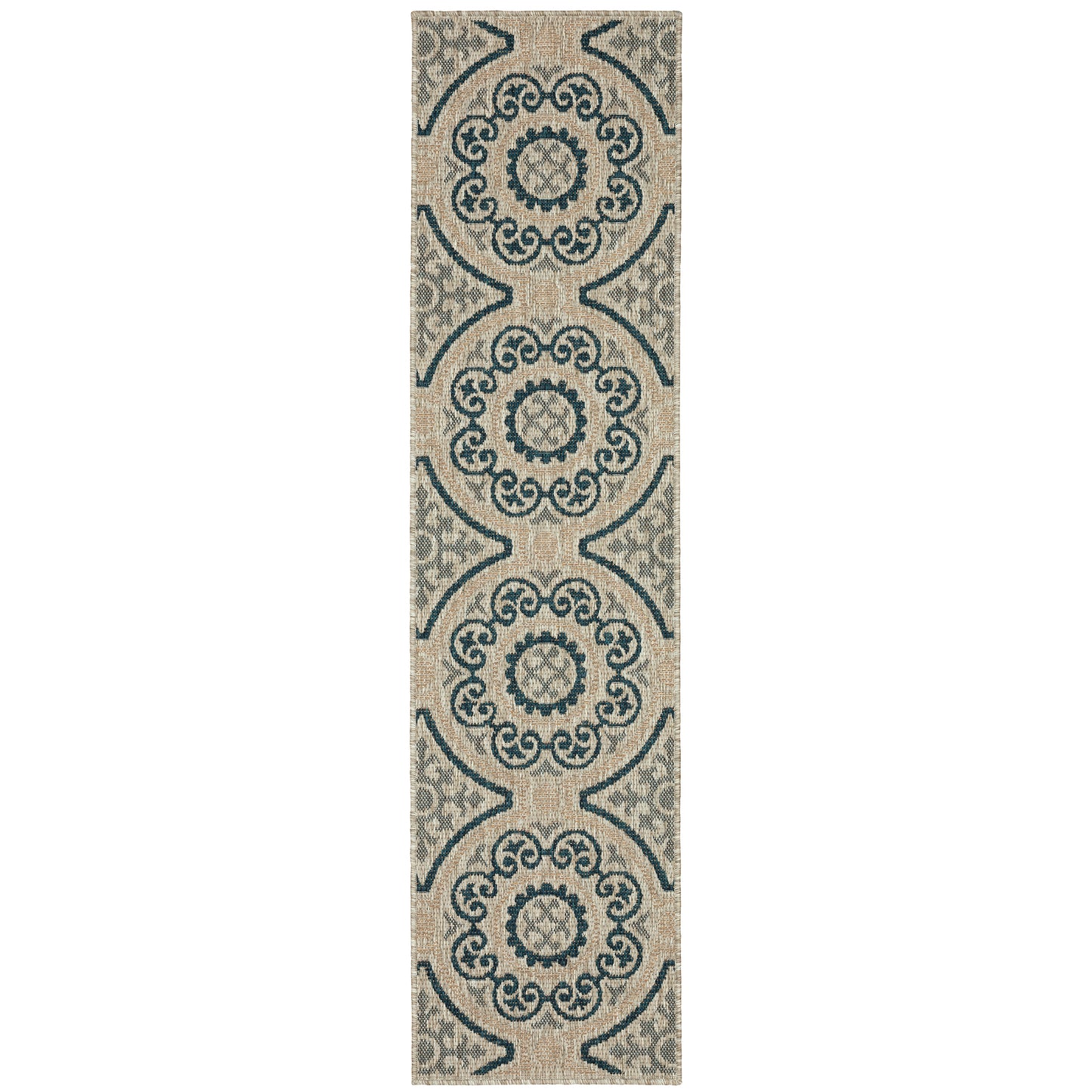 Latitude Grey Teal Casual Geometric Indoor/Outdoor Rug