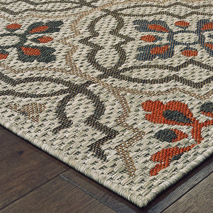 Latitude Grey Orange Global Floral Indoor/Outdoor Rug