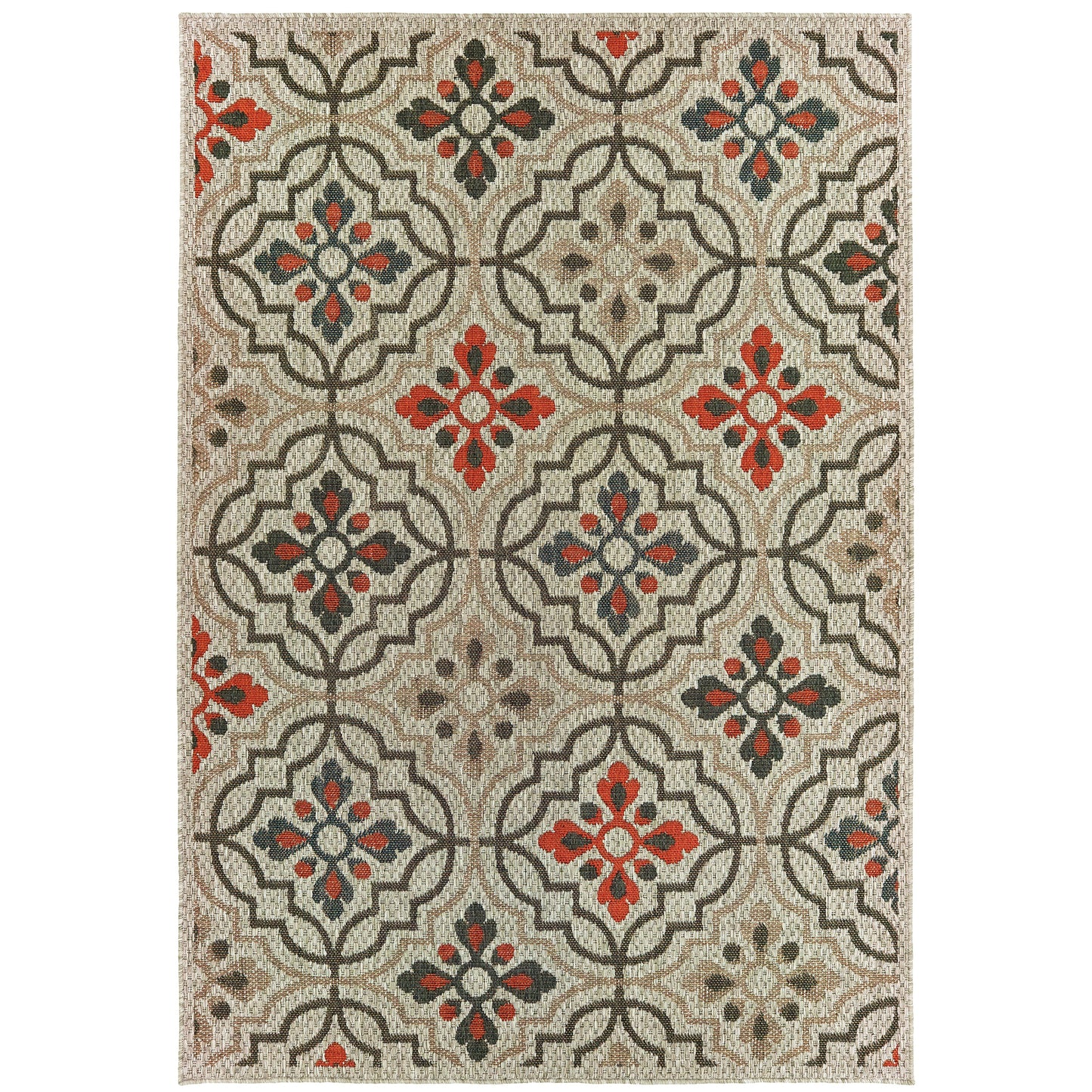 Latitude Grey Orange Global Floral Indoor/Outdoor Rug