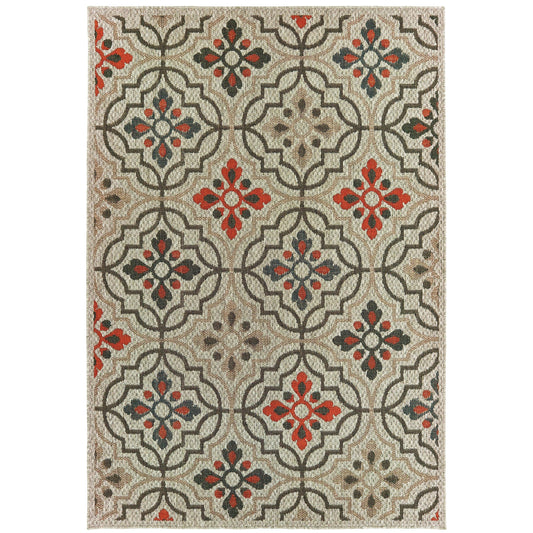 Latitude Grey Orange Global Floral Indoor/Outdoor Rug