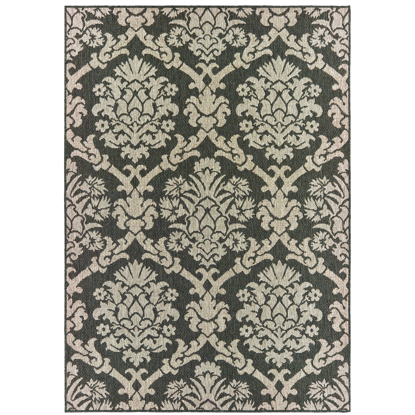 Latitude Grey Charcoal Global Floral Indoor/Outdoor Rug