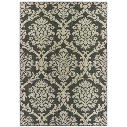 Latitude Grey Charcoal Global Floral Indoor/Outdoor Rug