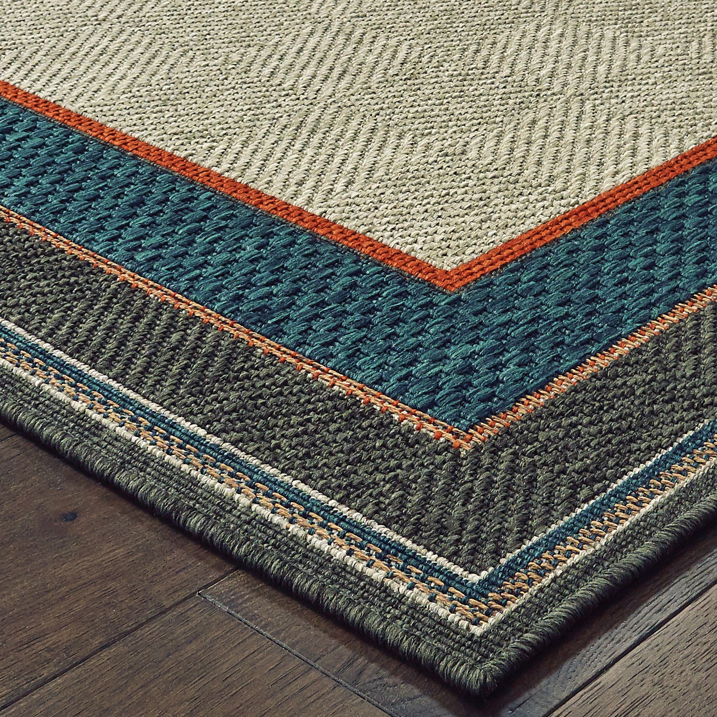 Latitude Grey Teal Global Border Indoor/Outdoor Rug