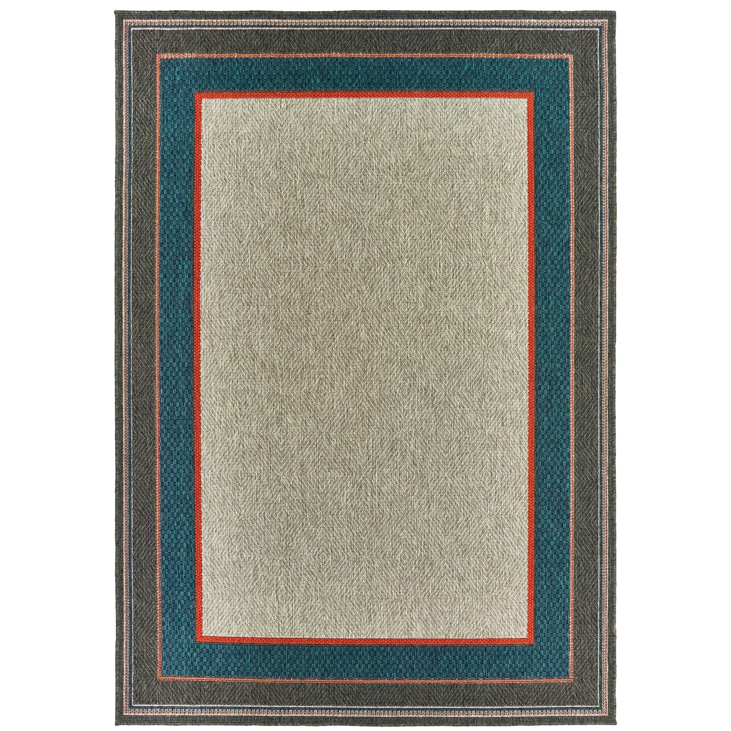 Latitude Grey Teal Global Border Indoor/Outdoor Rug