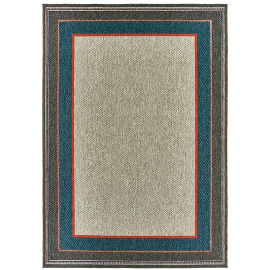 Latitude Grey Teal Global Border Indoor/Outdoor Rug