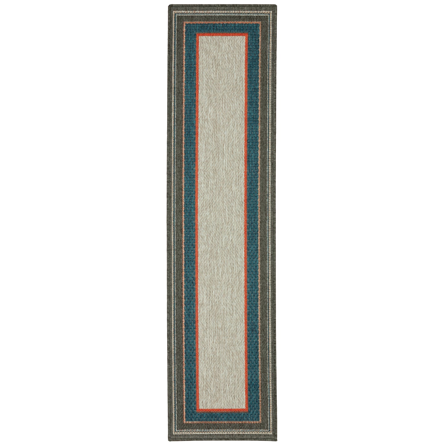 Latitude Grey Teal Global Border Indoor/Outdoor Rug