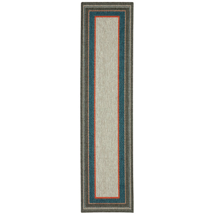 Latitude Grey Teal Global Border Indoor/Outdoor Rug