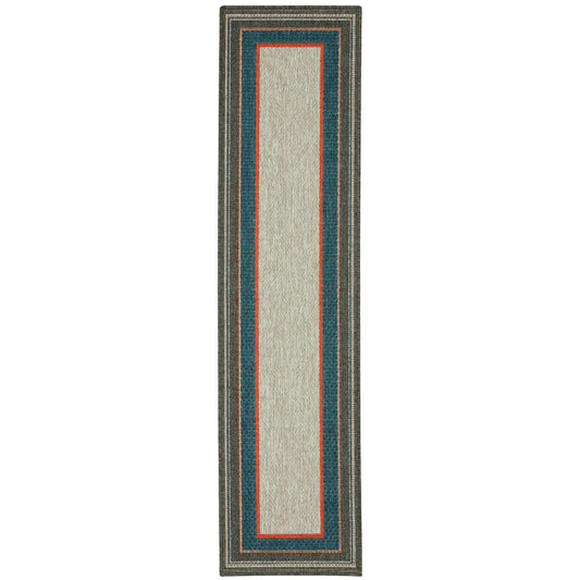 Latitude Grey Teal Global Border Indoor/Outdoor Rug