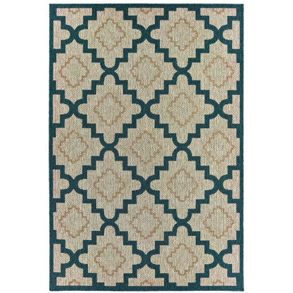 Latitude Grey Teal Moroccan Geometric Indoor/Outdoor Rug