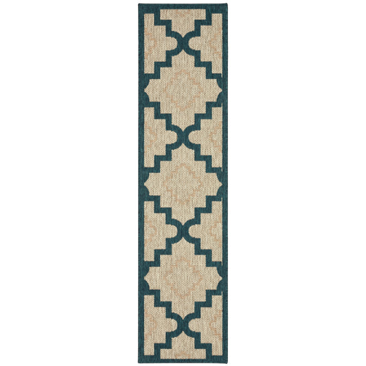 Latitude Grey Teal Moroccan Geometric Indoor/Outdoor Rug