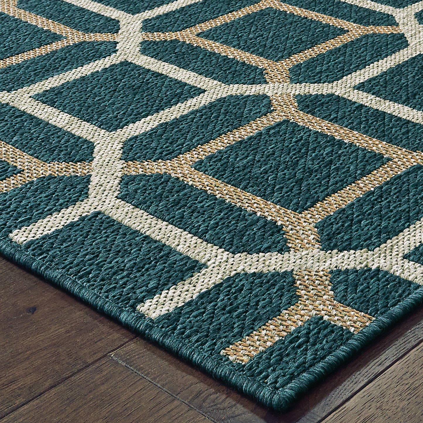 Latitude Teal Grey Casual Geometric Indoor/Outdoor Rug