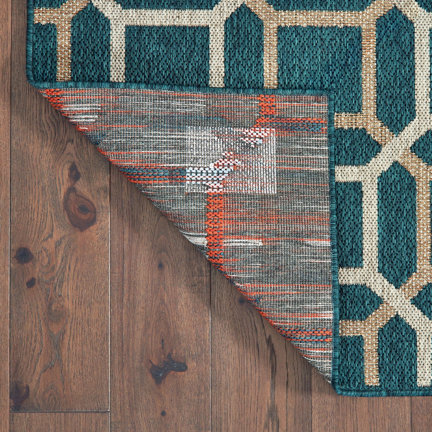 Latitude Teal Grey Casual Geometric Indoor/Outdoor Rug