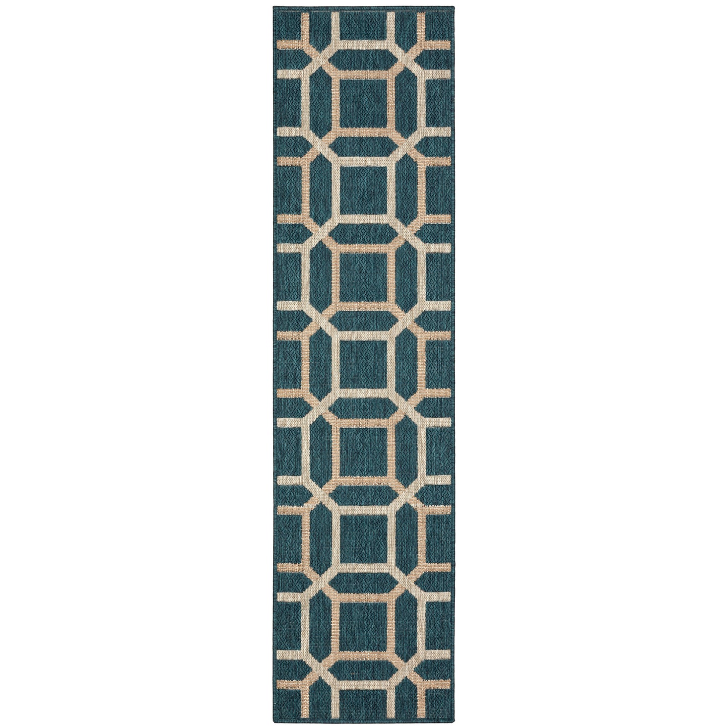 Latitude Teal Grey Casual Geometric Indoor/Outdoor Rug