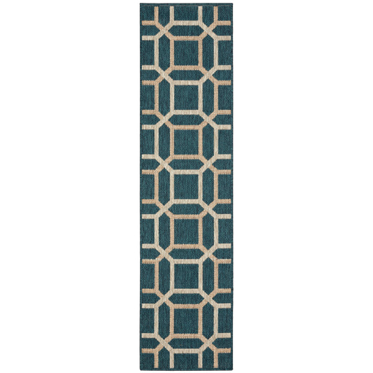 Latitude Teal Grey Casual Geometric Indoor/Outdoor Rug