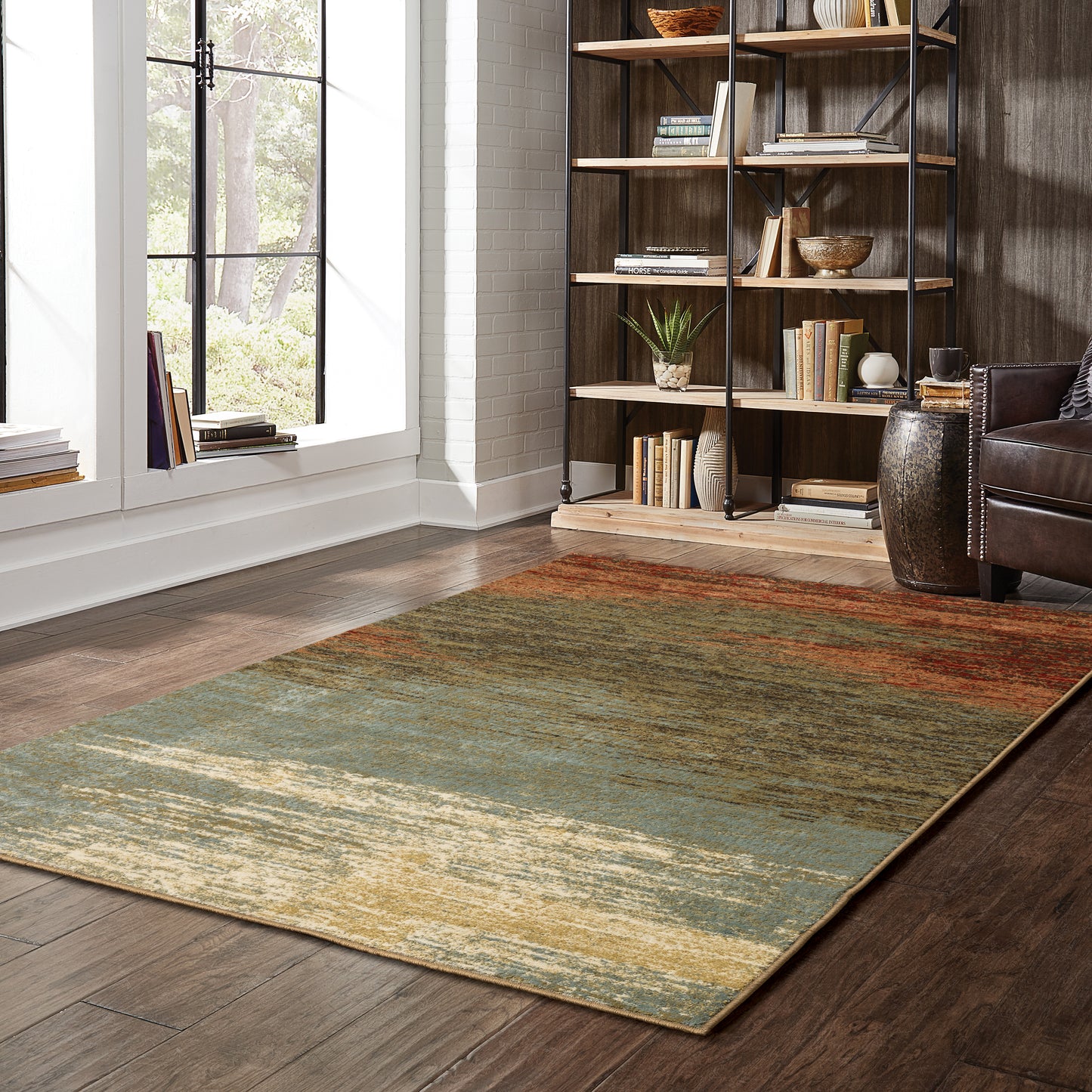 Laurel Blue Brown Modern & Contemporary Distressed Indoor Rug