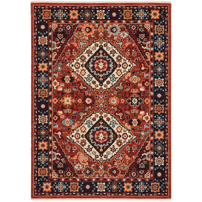 Lilihan Red Blue Traditional Oriental Indoor Rug