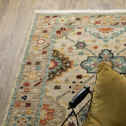 Lilihan Beige Multi Traditional Oriental Indoor Rug