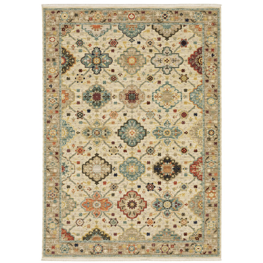 Lilihan Beige Multi Traditional Oriental Indoor Rug