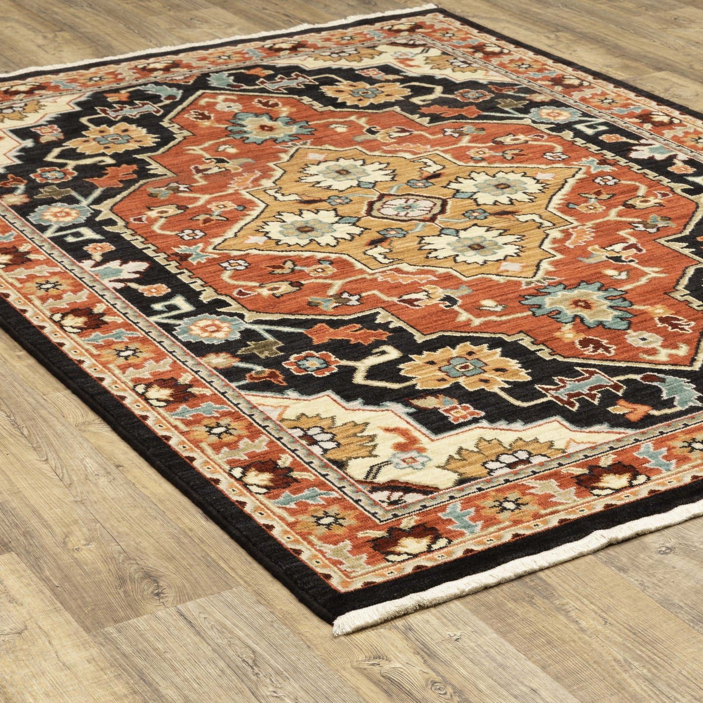 Lilihan Black Orange Traditional Oriental Indoor Rug