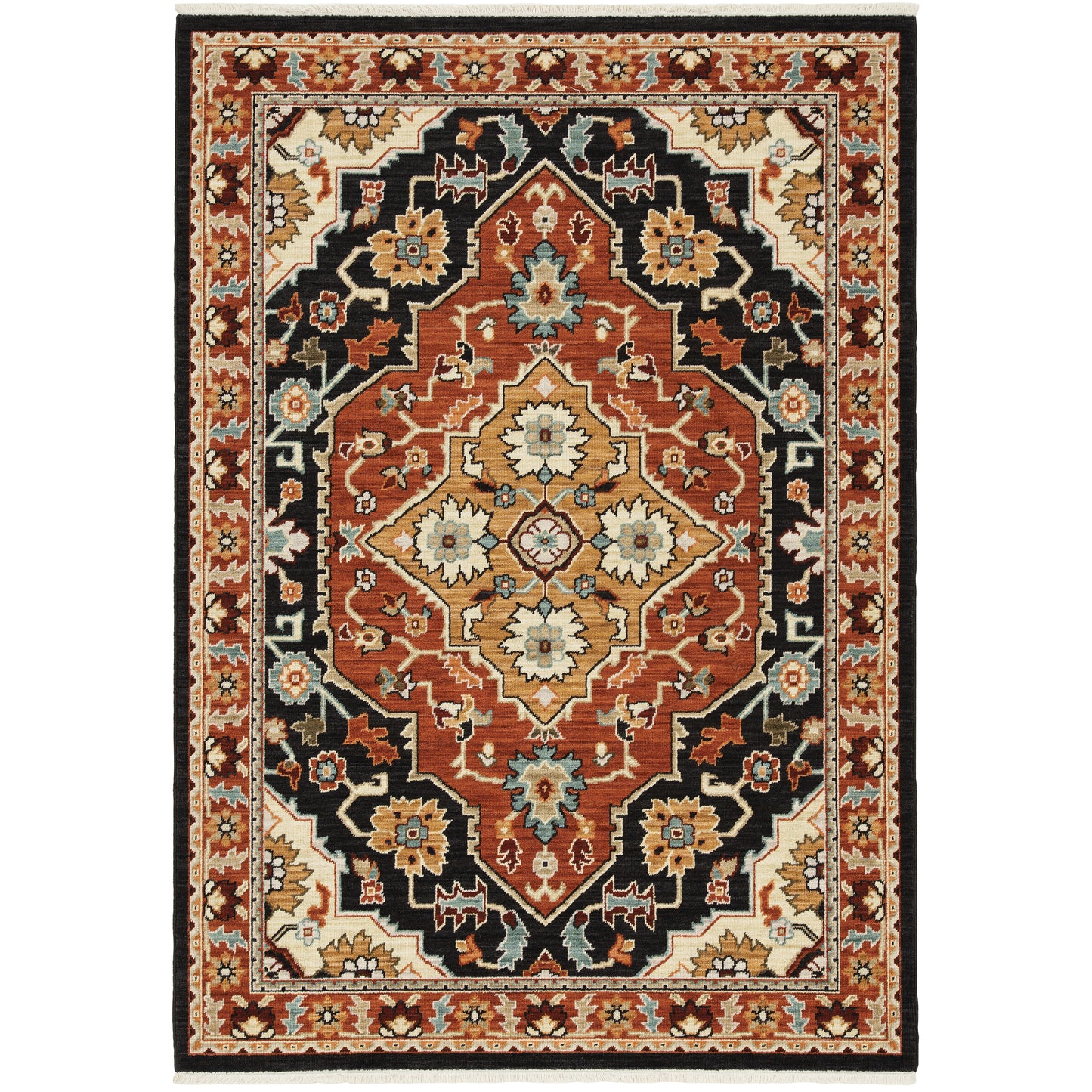 Lilihan Black Orange Traditional Oriental Indoor Rug