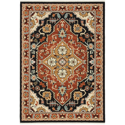 Lilihan Black Orange Traditional Oriental Indoor Rug