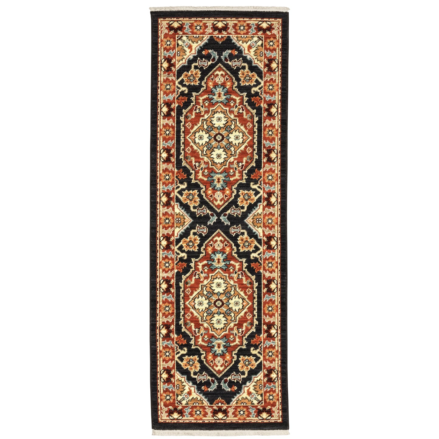 Lilihan Black Orange Traditional Oriental Indoor Rug