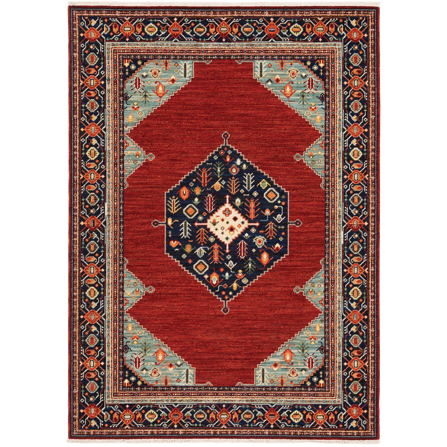 Lilihan Red Blue Traditional Oriental Indoor Rug