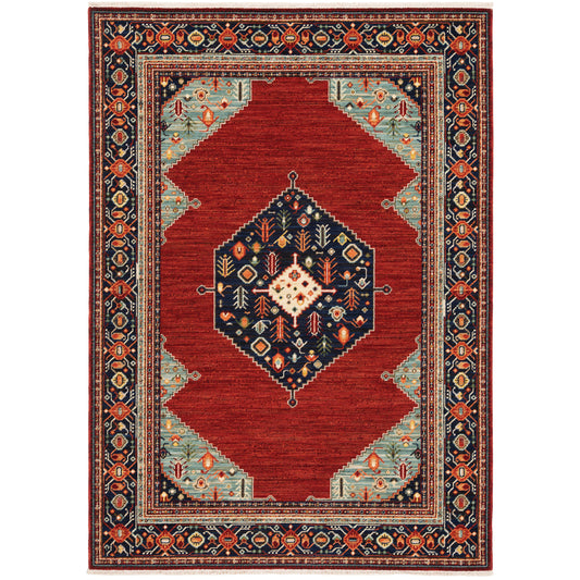 Lilihan Red Blue Traditional Oriental Indoor Rug