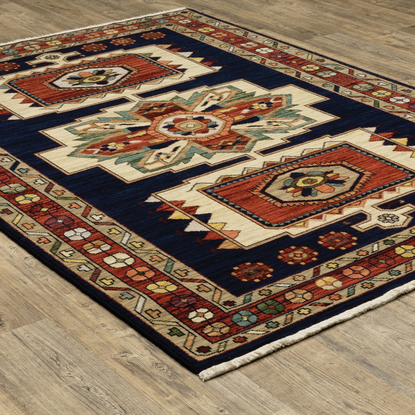 Lilihan Blue Red Traditional Oriental Indoor Rug