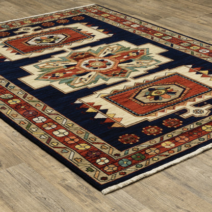 Lilihan Blue Red Traditional Oriental Indoor Rug