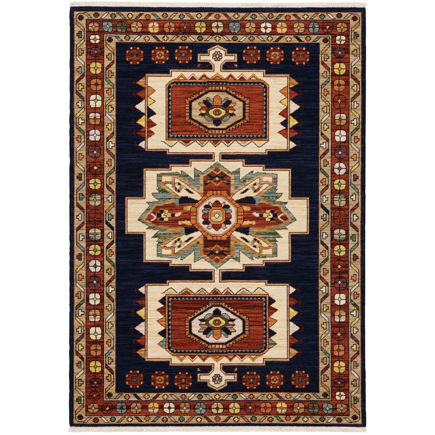 Lilihan Blue Red Traditional Oriental Indoor Rug