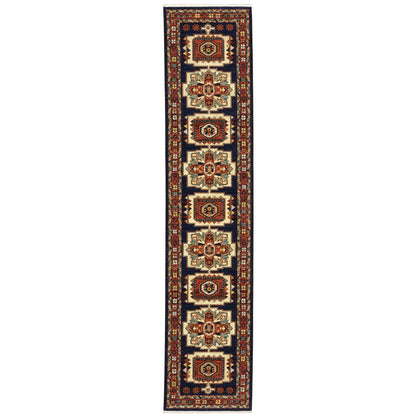 Lilihan Blue Red Traditional Oriental Indoor Rug