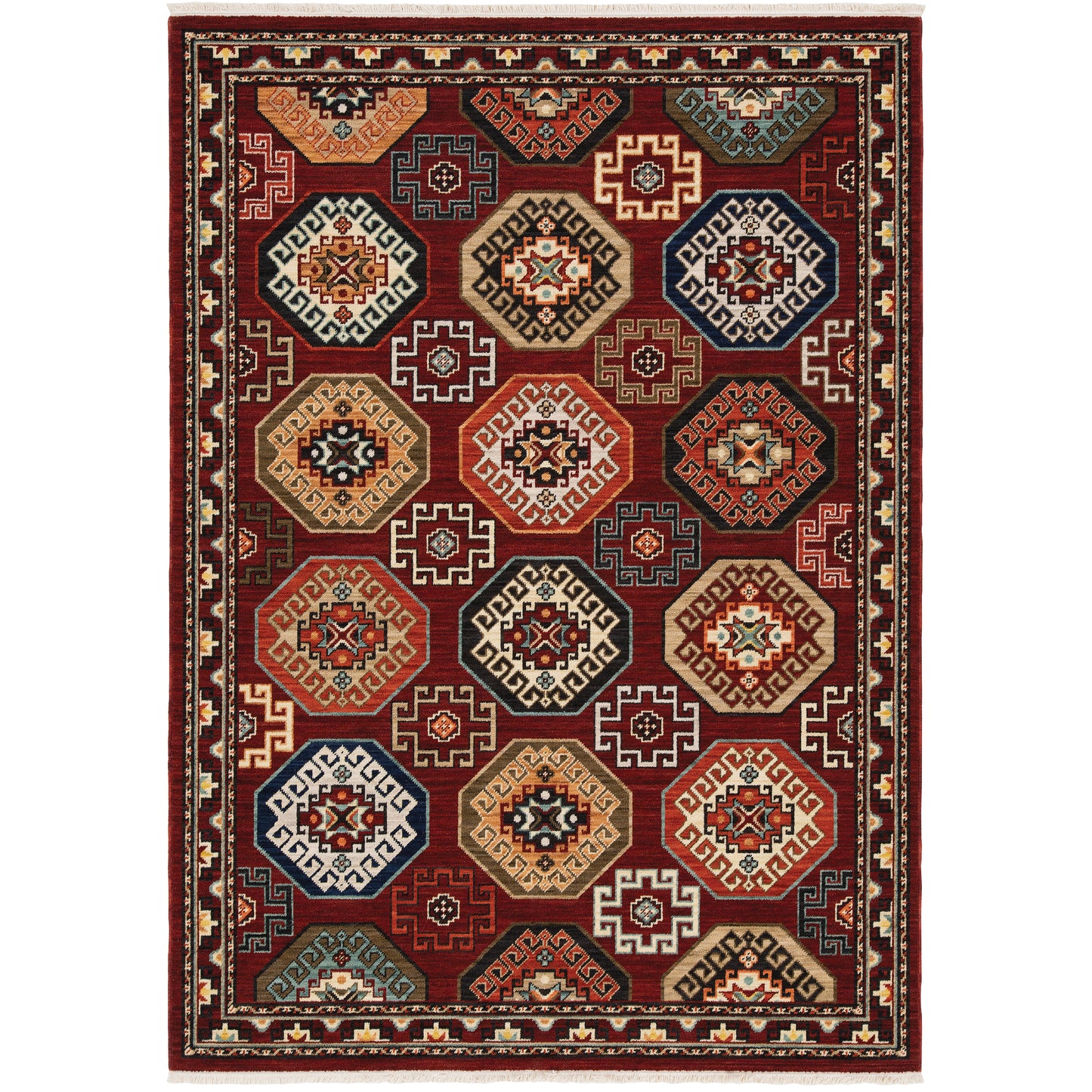 Lilihan Red Blue Traditional Oriental Indoor Rug