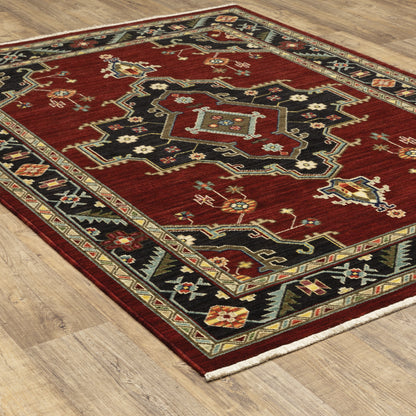 Lilihan Red Black Traditional Oriental Indoor Rug