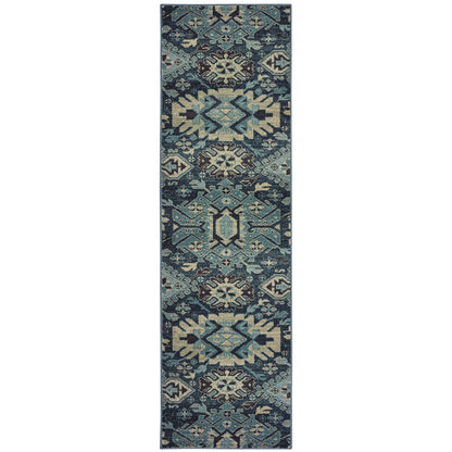 Linden Navy Blue Southwestern Southwest/Lodge Indoor Rug