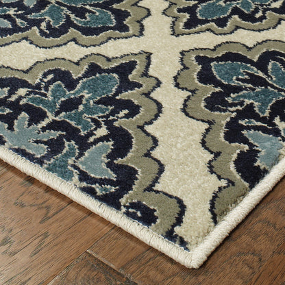 Linden Ivory Blue Traditional Geometric Indoor Rug