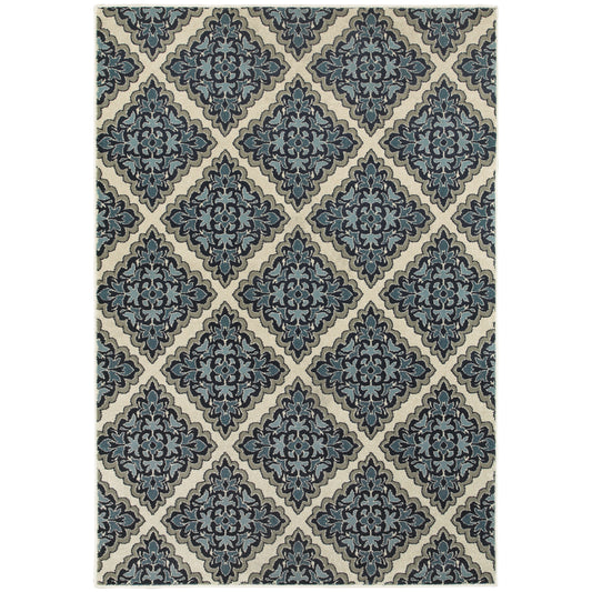 Linden Ivory Blue Traditional Geometric Indoor Rug