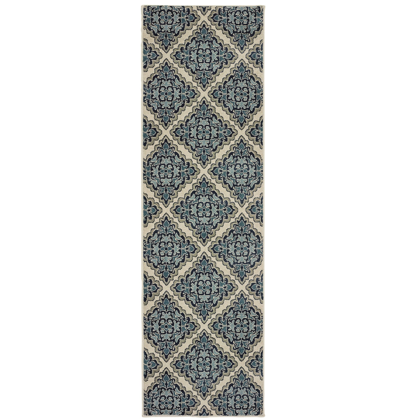 Linden Ivory Blue Traditional Geometric Indoor Rug