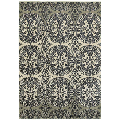 Linden Navy Ivory Global Oriental Indoor Rug